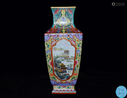 A FAMILLE ROSE WRAPPED LOTUS PATTERN ZUN VASE