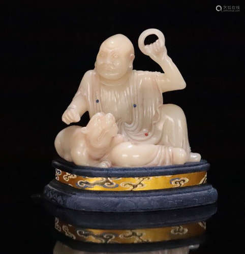 A FURONG SOAPSTONE CARVED FUHU BUDDHA