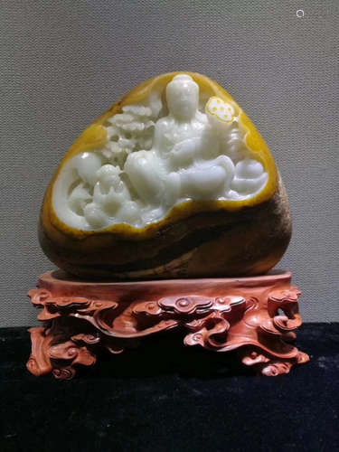 A HETIAN WHITE JADE CARVED GUANYIN BUDDHA