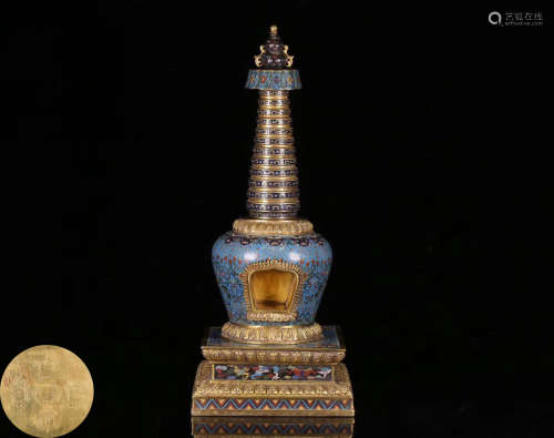 A GILT COPPER CLOISONNE PAGODA