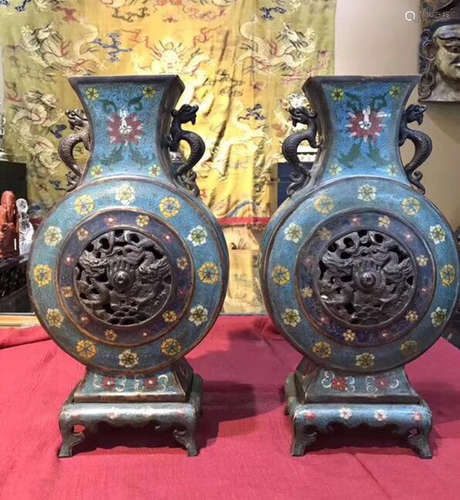 PAIR OF OLD CLOISONNE ENAMEL VASE