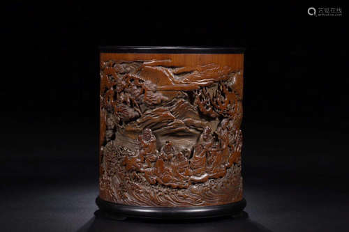 A BAMBOO CARVED BRUSH POT