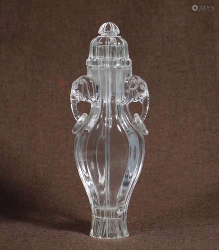 A CRYSTAL ELEPHANT EARS VASE