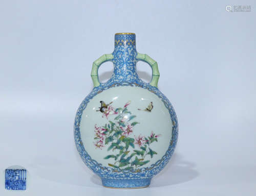 A CLOISONNE GLAZE FLORAL PATTERN EAR BOTTLE