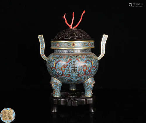 A CLOISONNE FLORAL PATTERN TRIPOD CENSER