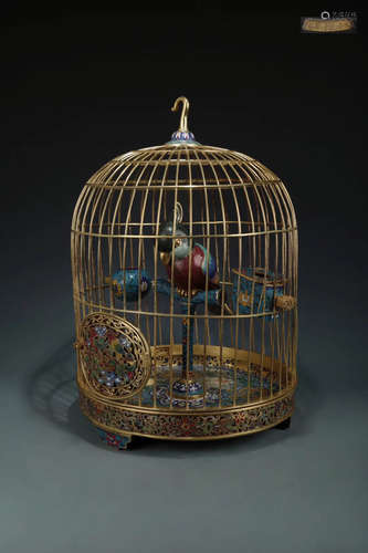 A BRONZE CLOISONNE CASTED BIRDCAGE ORNAMENT