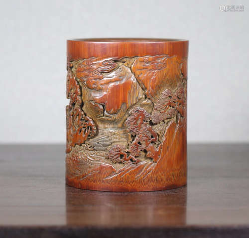 A BAMBOO CARVED BRUSH POT