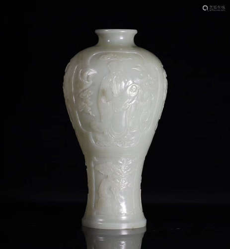 A HETIAN JADE CARVED MEI SHAPED VASE