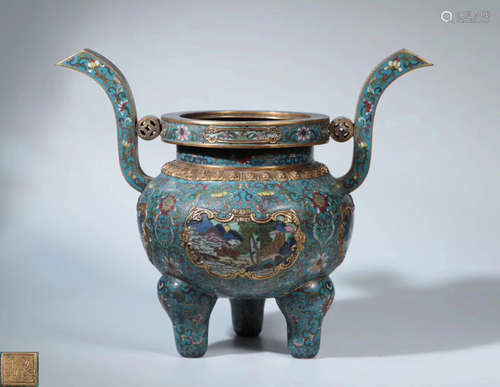 A CLOISONNE FLORAL PATTERN TRIPOD CENSER