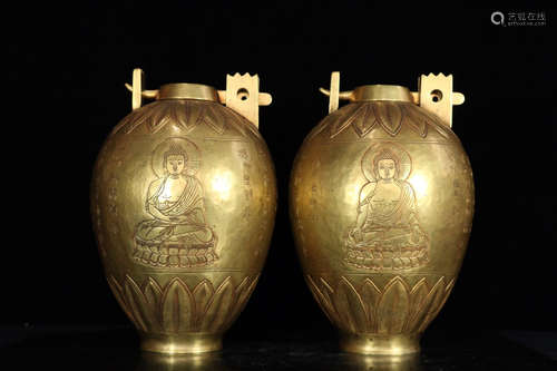 A GILT COPPER BUDDLIST PATTERN JAR