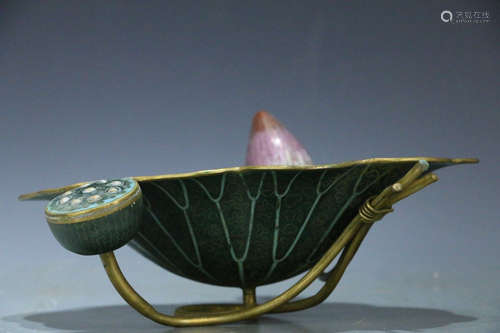 A CLOISONNE LOTUS LEAFSHAPED PENWASHER