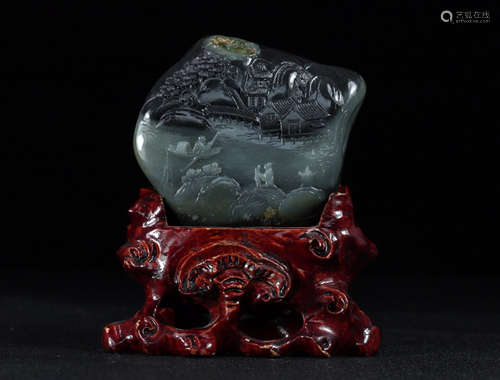 A HETIAN JADE CARVED LANDSCAPE SHAPED PENDANT