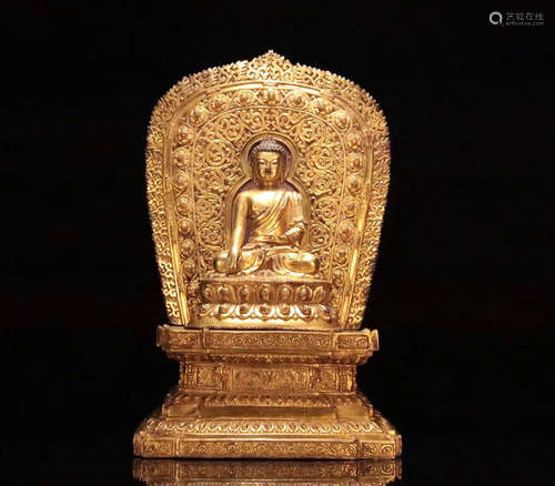 A GILT BRONZE SHAKYAMUNI BUDDHA STATUE