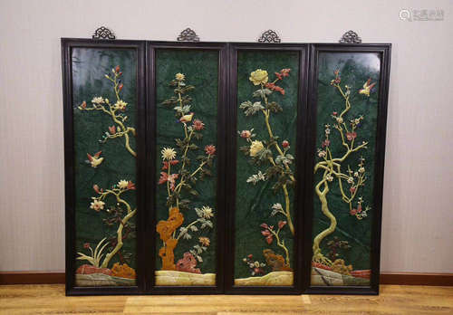 SET OF FOUR HETIAN JADE CARVED HANGING SCREENS