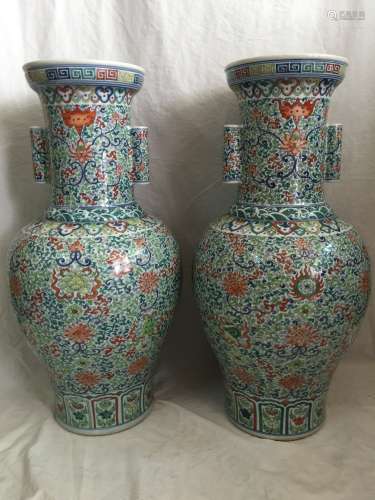 An Exceptional Fine and Massive Pair of Doucai Porcelain Vases
