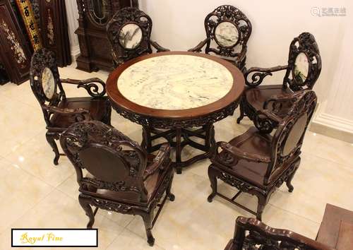 A Set of Seven Pieces of Rosewood-Marble Inset