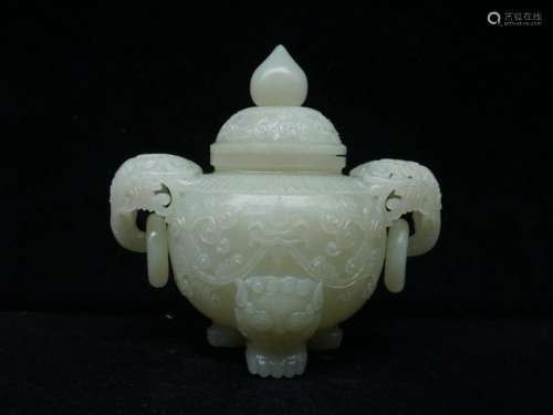 An Exquisite Carved White Jade Censer