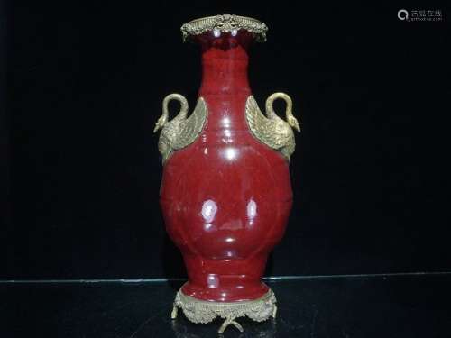 A Rare Underglaze Red and Gilt Decorated Porcelain Vase