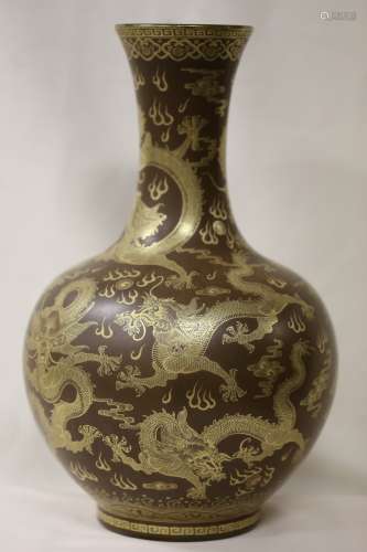 A Gilt Decorated Teadust Glazed Dragon Vase