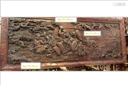 A Hand Carved Hongmu Hardwood Panel depict Eight Immortals