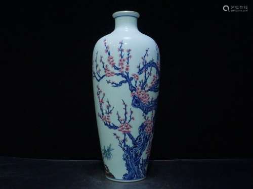 A Blue and White and Copper Red Porcelain Vase