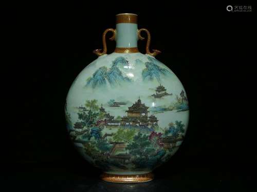 A Magnificent Famille Rose Porcelain Moonflask