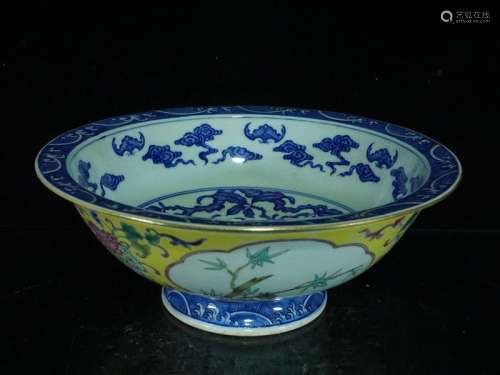 A Magnificent Blue and White and Famille Rose Porcelain Bowl