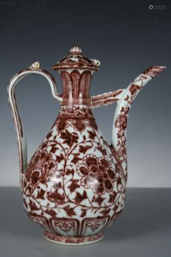 An Underglaze Copper Red Porcelain Ewer