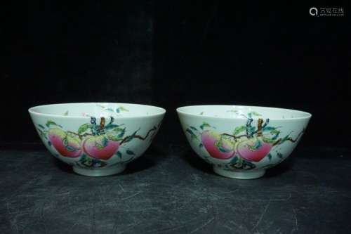 A Pair of Famille Rose Porcelain Bowls