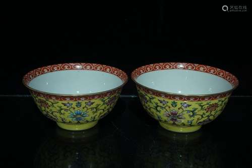 A Pair of Famille Rose Porcelain Bowls