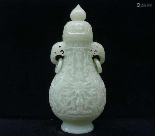 A Carved White Jade Vase