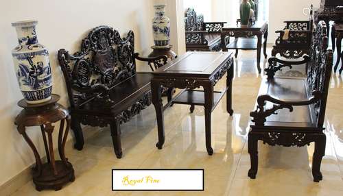 A Set of Three Pieces of Hand Carved Hongmu Table