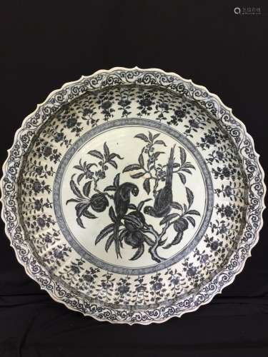 A Large Blue and White Porcelain Dish