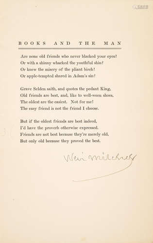 Books and the Man [Sir William Osler]: Read to the Charaka Club of New York, March 4, 1905. [New York, 1906.] OSLERIANA. MITCHELL, S. WEIR. 1829-1914.