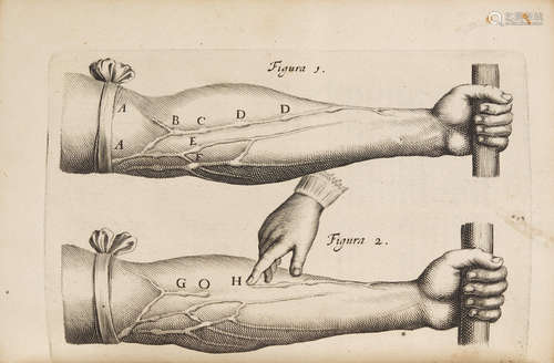 Recentiorum disceptationes de motu cordi, sanguinis, et chyli, in animalibus.  quorum feries post alteram paginam exhibetur.   Leiden: J. Maire, 1647. WITH: ASELLI, GASPARE. 1581-1625. De lactibus sive lacteis venis quarto vasorum mesaraicorum genere novo invento ... dissertatio. Leiden: J. Maire, 1640. HARVEY, WILLIAM. 1578-1657.