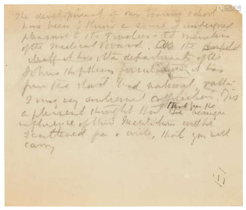 Autograph Manuscript, likely a fragment of a draft for an address to nurses in training at the Johns Hopkins Hospital, OSLER, WILLIAM. 1849-1919.