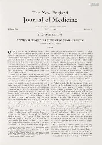 ARCHIVE OF 19 ITEMS COMPRISING 13 OFFPRINTS, 3 BOOKS, AND 3 ARTICLES IN THE ORIGINAL JOURNAL ISSUE. CARDIAC SURGERY. Gross, Robert E.