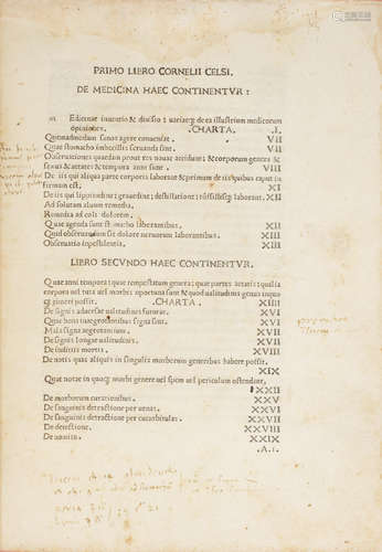 De medicina.  Florence: Nicolaus Laurentii, 1478. CELSUS, AULUS CORNELIUS. C.25 B.C.-C.50 A.D.   BARTHOLOMAEUS FONTIUS, Editor. 1445-1513.