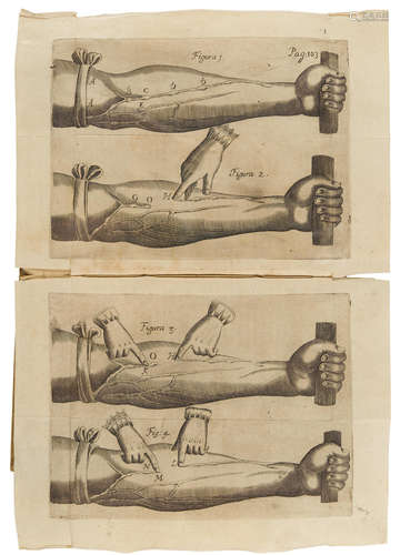 De motu cordis et sanguinis in animalibus anatomica exercitatio, cui postremam hac editione accesserunt Johannis Walaei epistolae duae.   Padua: Sebastian Sardum 1643. HARVEY, WILLIAM. 1578-1657.