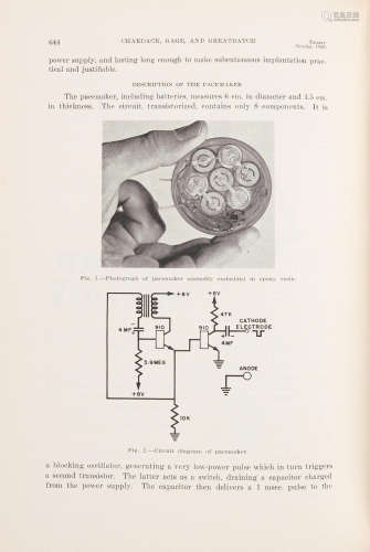 Archive of 11 items on the invention and early clinical application of a permanent pacemaker, PACEMAKERS.   CHARDACK, WILLIAM; ANDREW GAGE; AND WILSON GREATBATCH.