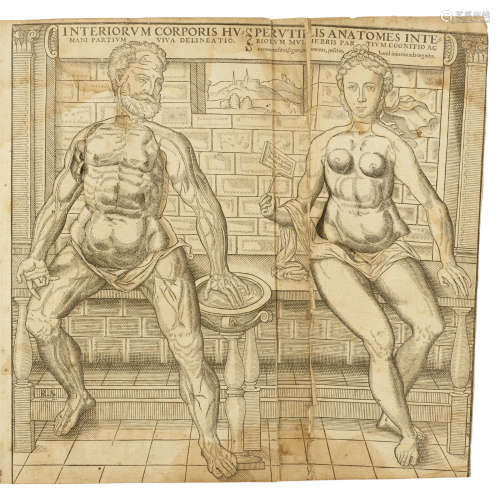 [Compendiosa totius anatomie delineatio, aere exarta, per Thomam Geminum.] London: [J. Kingston for] Thomas Gemini, September 1559.  [GEMINUS, THOMAS. fl. 1510-1562.]