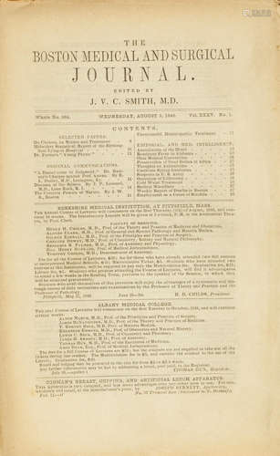 Insensibility During Surgical Operations Produced by Inhalation.. [In:] Boston Medical and Surgical Journal, volume 35, number 16, pp 309-317, November 18, 1846.  BIGELOW, HENRY J. 1818-1890.