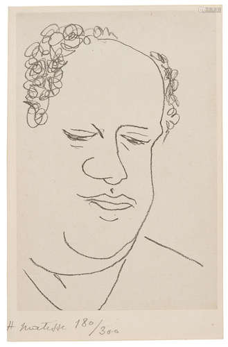 René Leriche. Lithographic portriat, 191 x 128 mm, [1949], signed in pencil and numbered 180 of 300 at bottom margin, float mounted and matted. MATISSE, HENRI. 1869-1954.