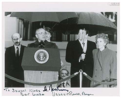 Ronald and Nancy Reagan and Mikhail Gorbachev