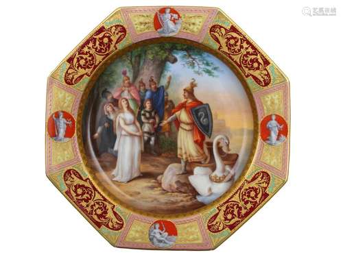 A ROYAL VIENNA HAND PAINTED LOHENGRUN PLATE