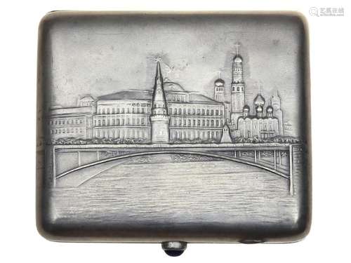 RUSSIAN KREMLIN SILVER CIGARETTE CASE WITH GEM