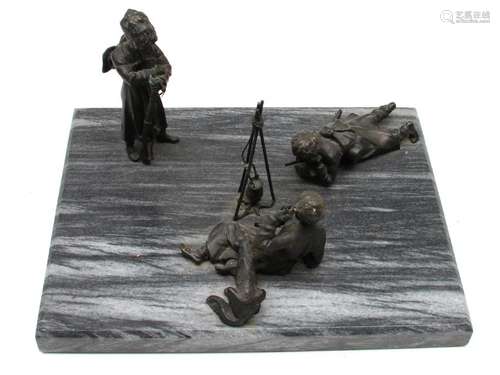 RUSSIAN BRONZE GROUPING OF THREE COSSACK ON BASE