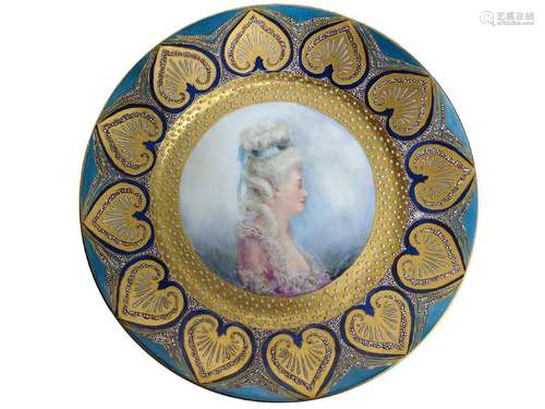 SPECTACULAR LIMOGES PORTRAIT HP BEADED PLATE