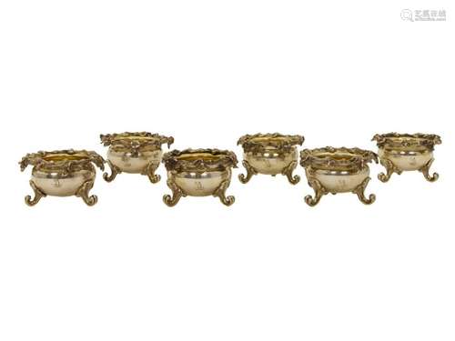 SIX IMPERIAL RUSSIAN GILT SILVER SALT CELLARS