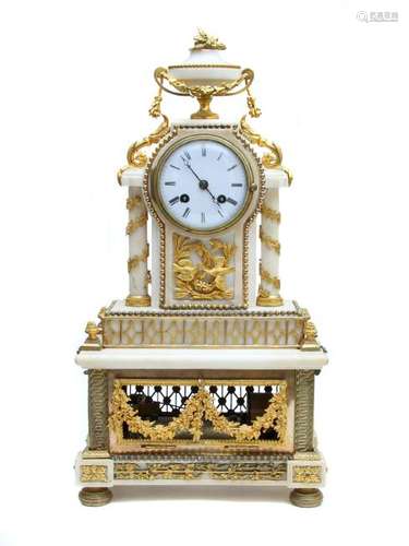 FRENCH LOUIS XVI STYLE GILT MANTEL MUSIC CLOCK